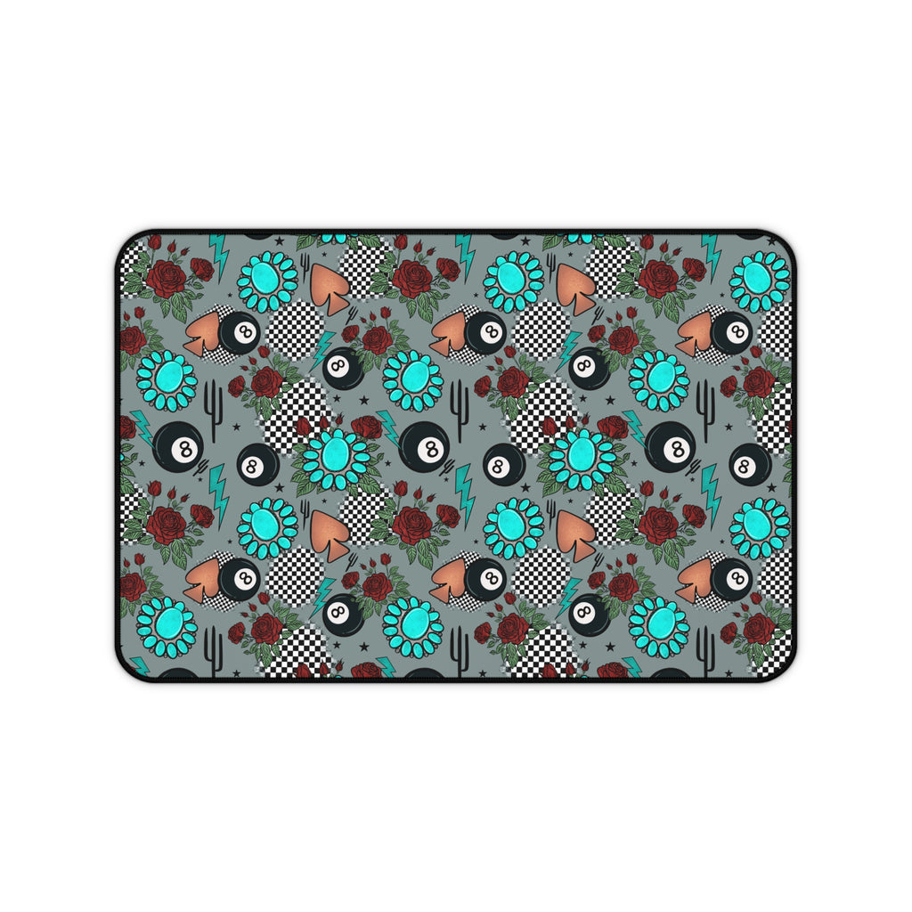 Gray, Turquoise and Checkered Desk Mat