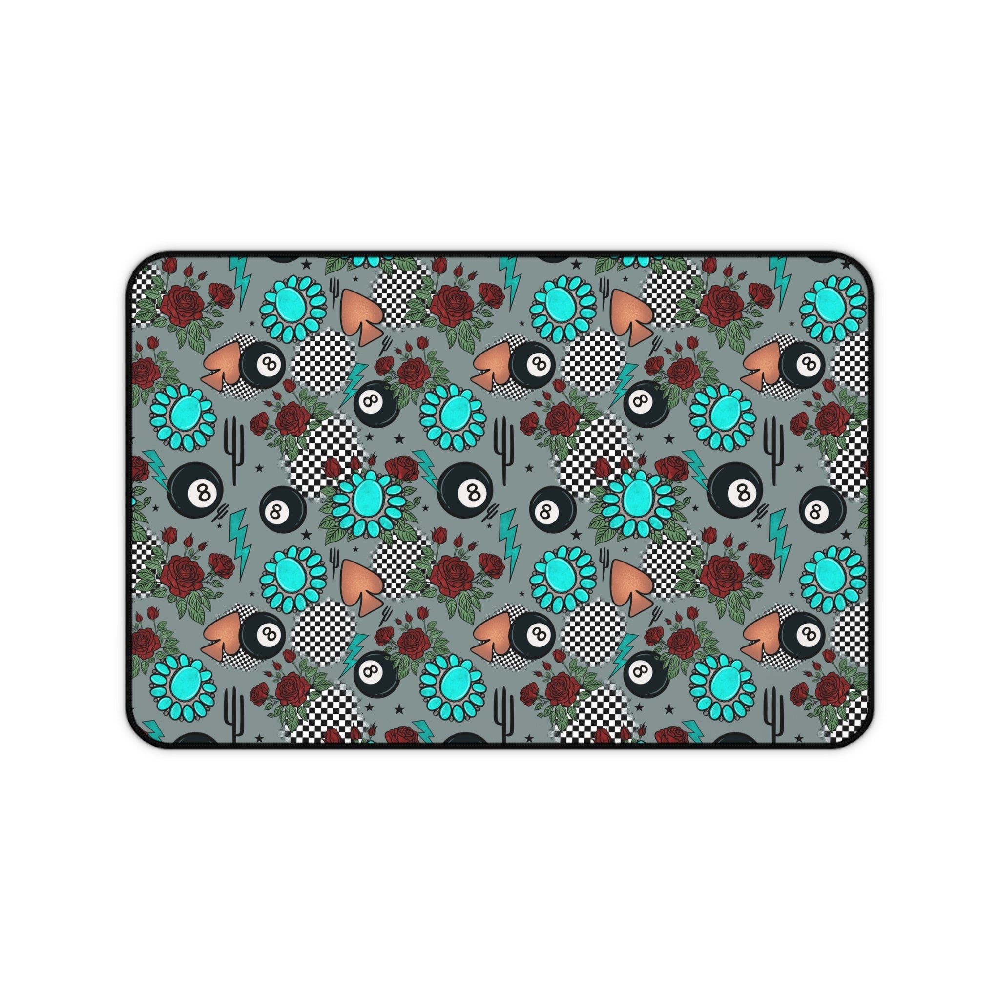 Gray, Turquoise and Checkered Desk Mat