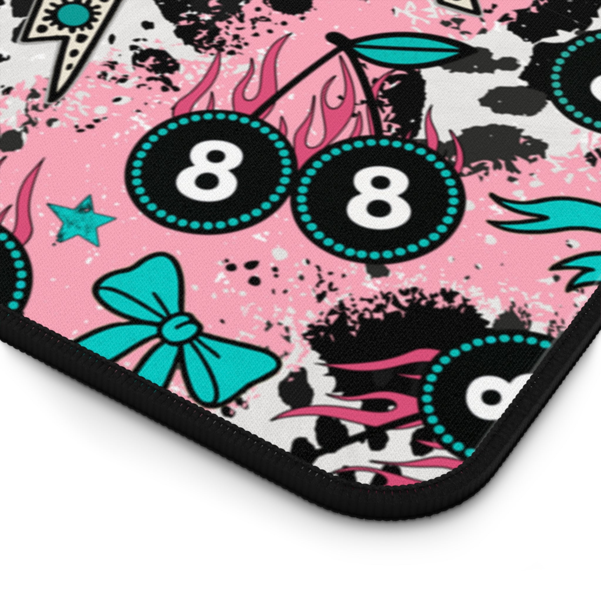 Pink 8 Ball Cherries Desk Mat