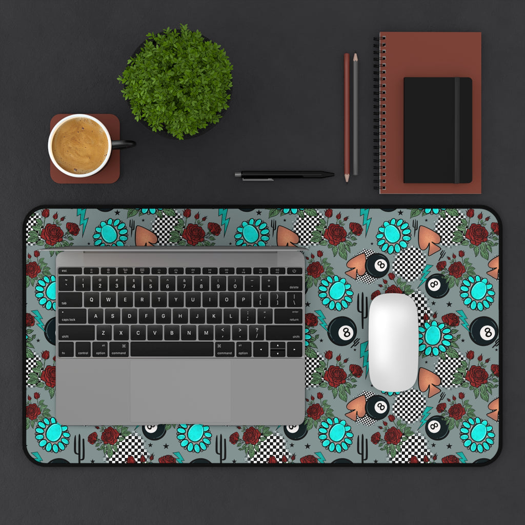 Gray, Turquoise and Checkered Desk Mat