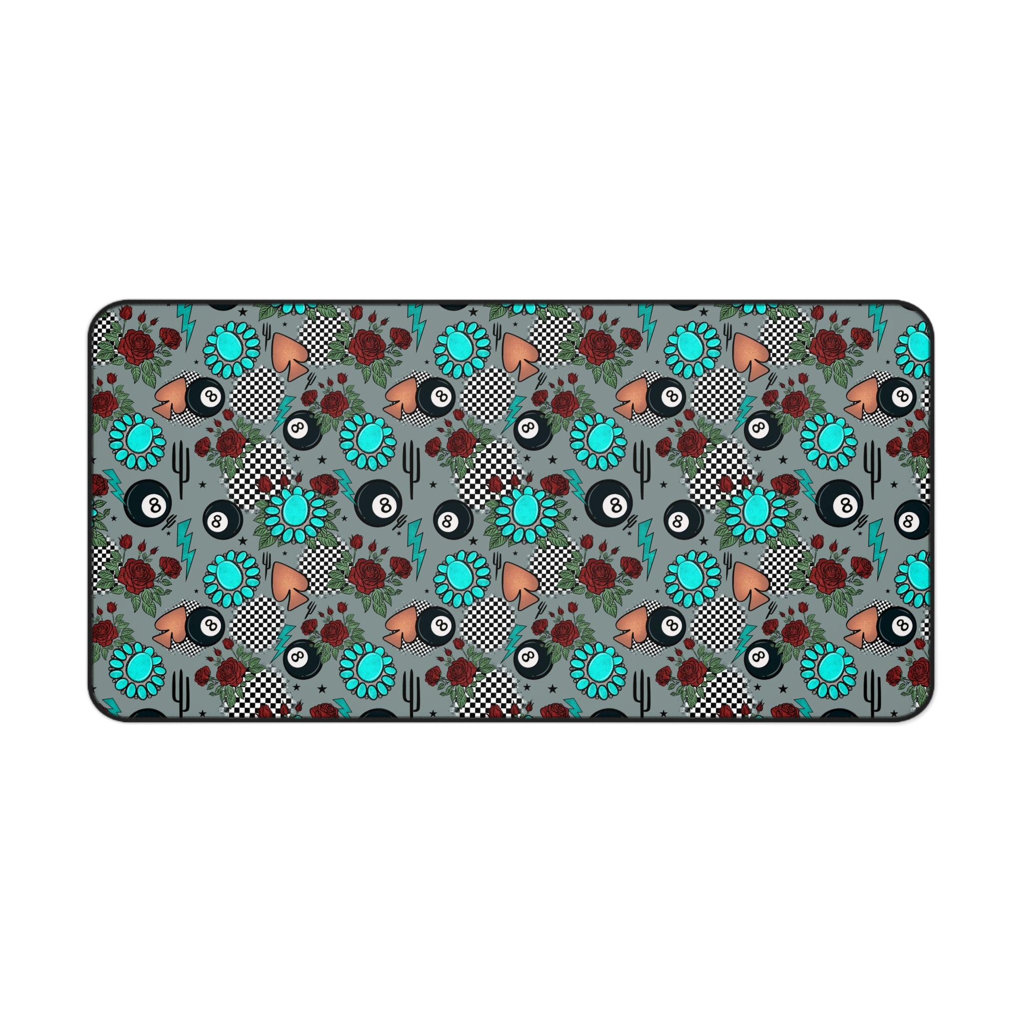 Gray, Turquoise and Checkered Desk Mat