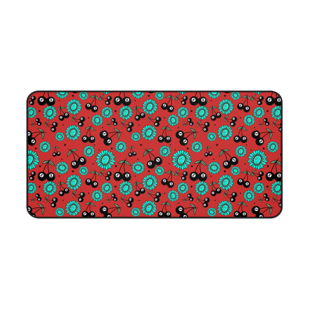 Red, Turquoise and 8 Ball Cherries Desk Mat