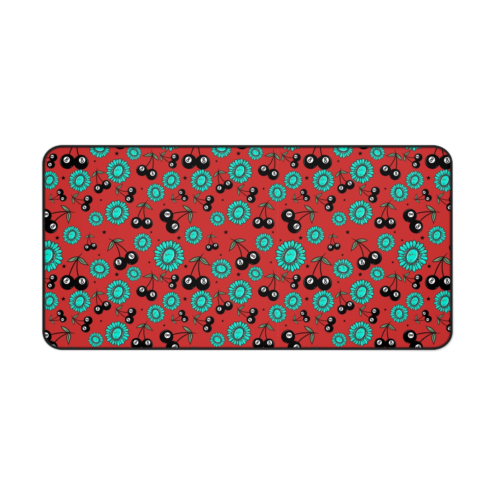 Red, Turquoise and 8 Ball Cherries Desk Mat