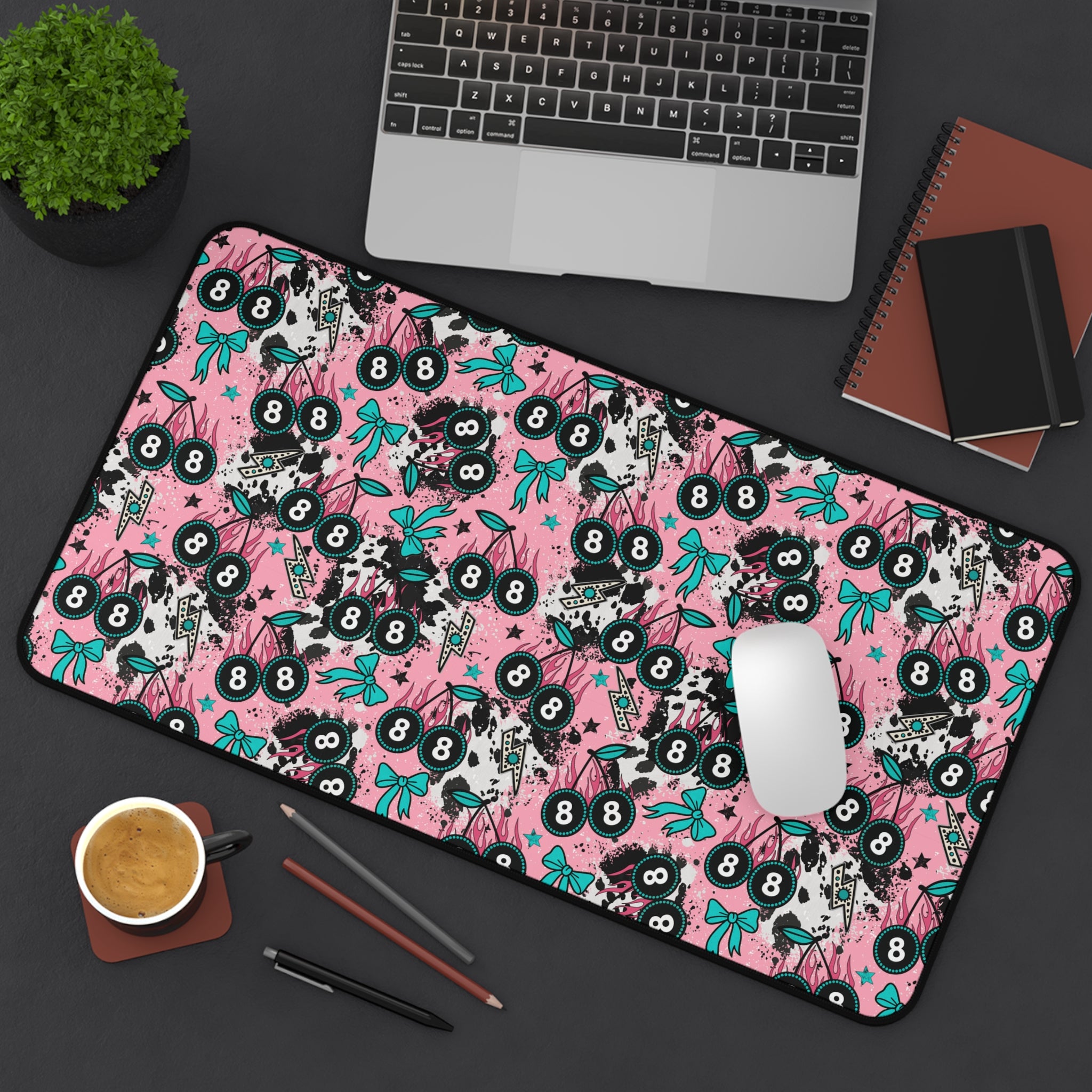 Pink 8 Ball Cherries Desk Mat