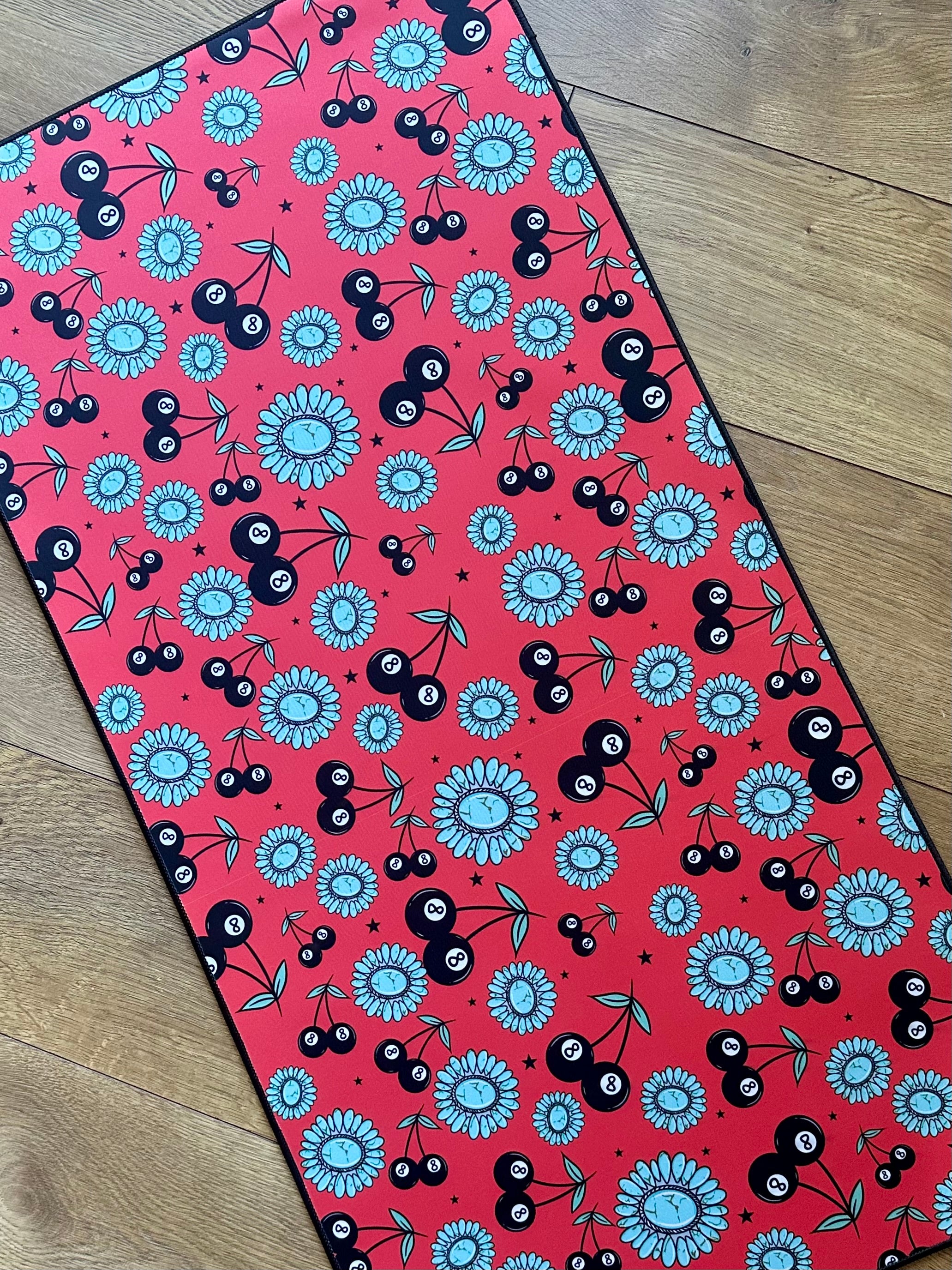 Red, Turquoise and 8 Ball Cherries Desk Mat