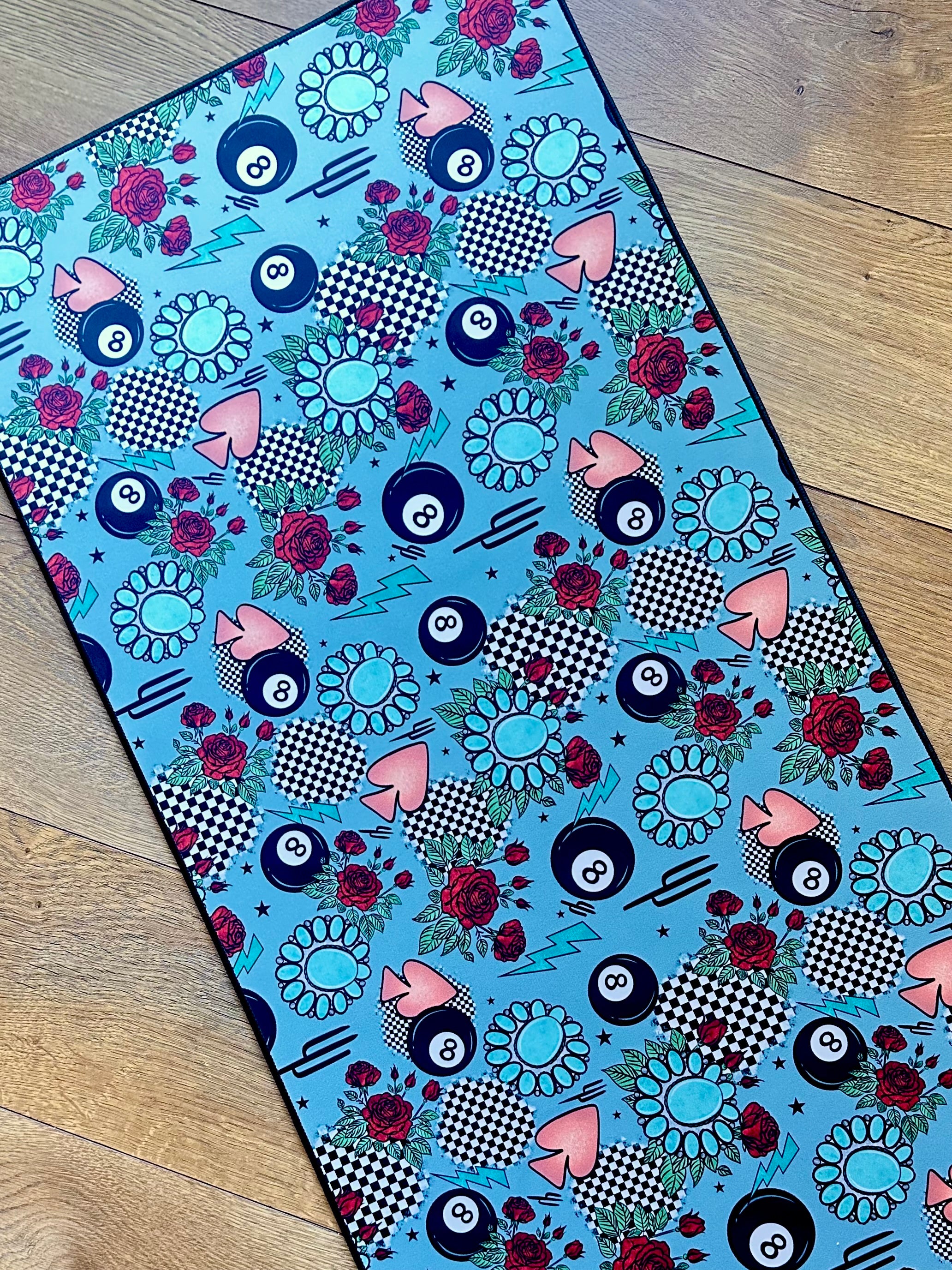 Gray, Turquoise and Checkered Desk Mat