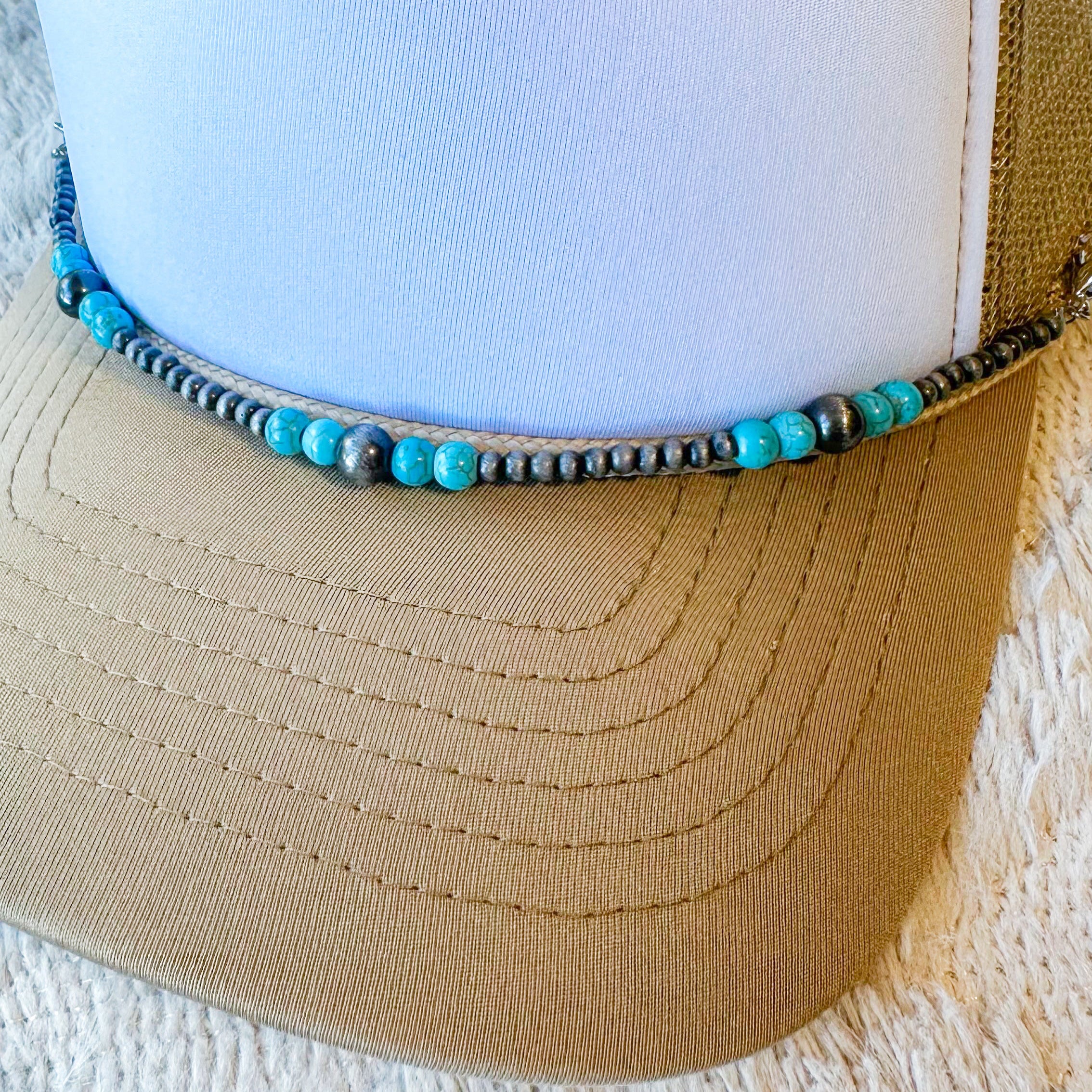 Turquoise and Western Style Silver Pearl Hat Chains