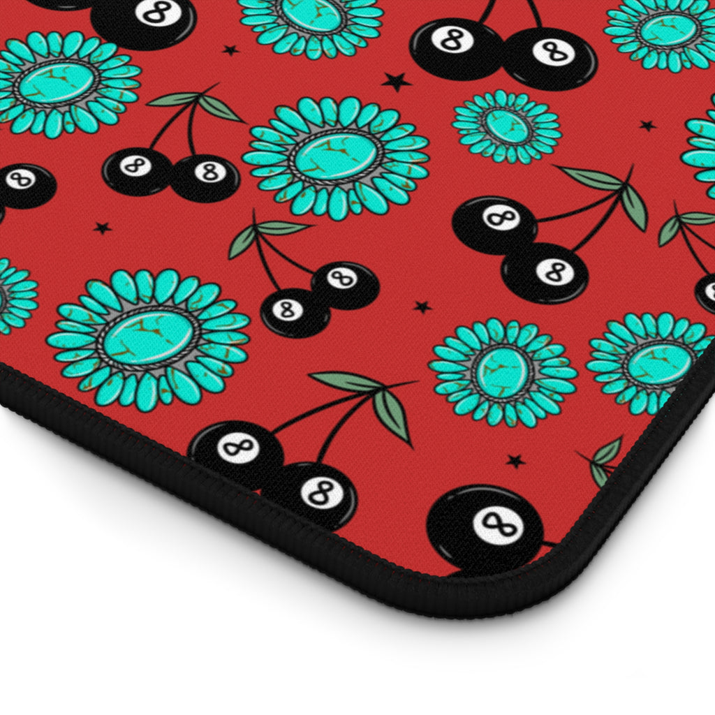 Red, Turquoise and 8 Ball Cherries Desk Mat