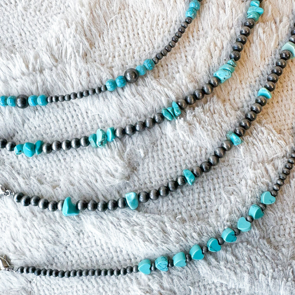 Turquoise and Western Style Silver Pearl Hat Chains