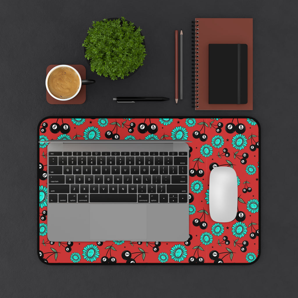 Red, Turquoise and 8 Ball Cherries Desk Mat