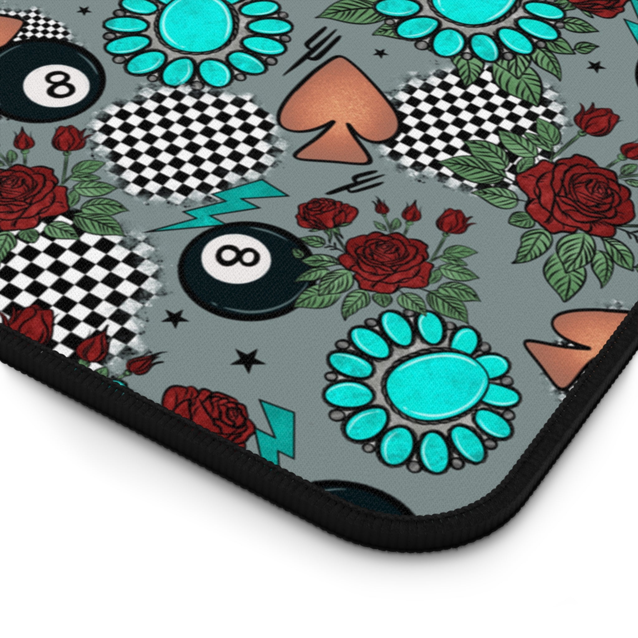 Gray, Turquoise and Checkered Desk Mat