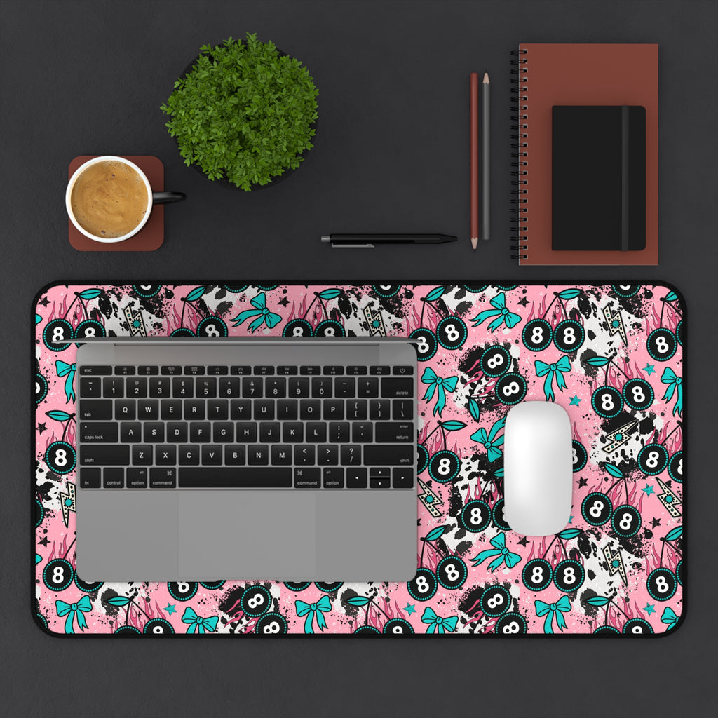 Pink 8 Ball Cherries Desk Mat
