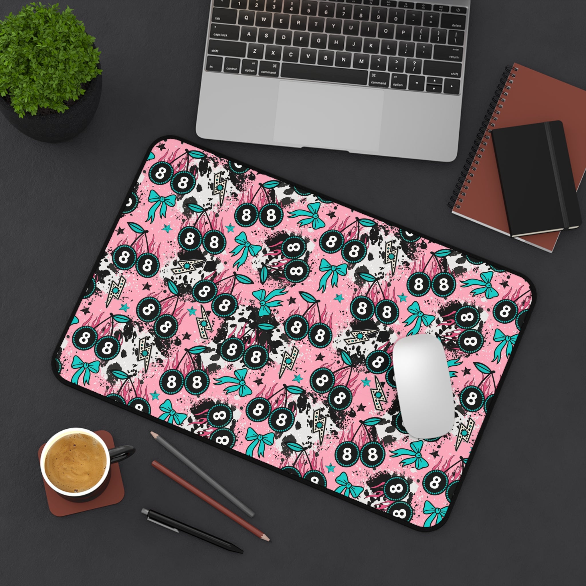 Pink 8 Ball Cherries Desk Mat