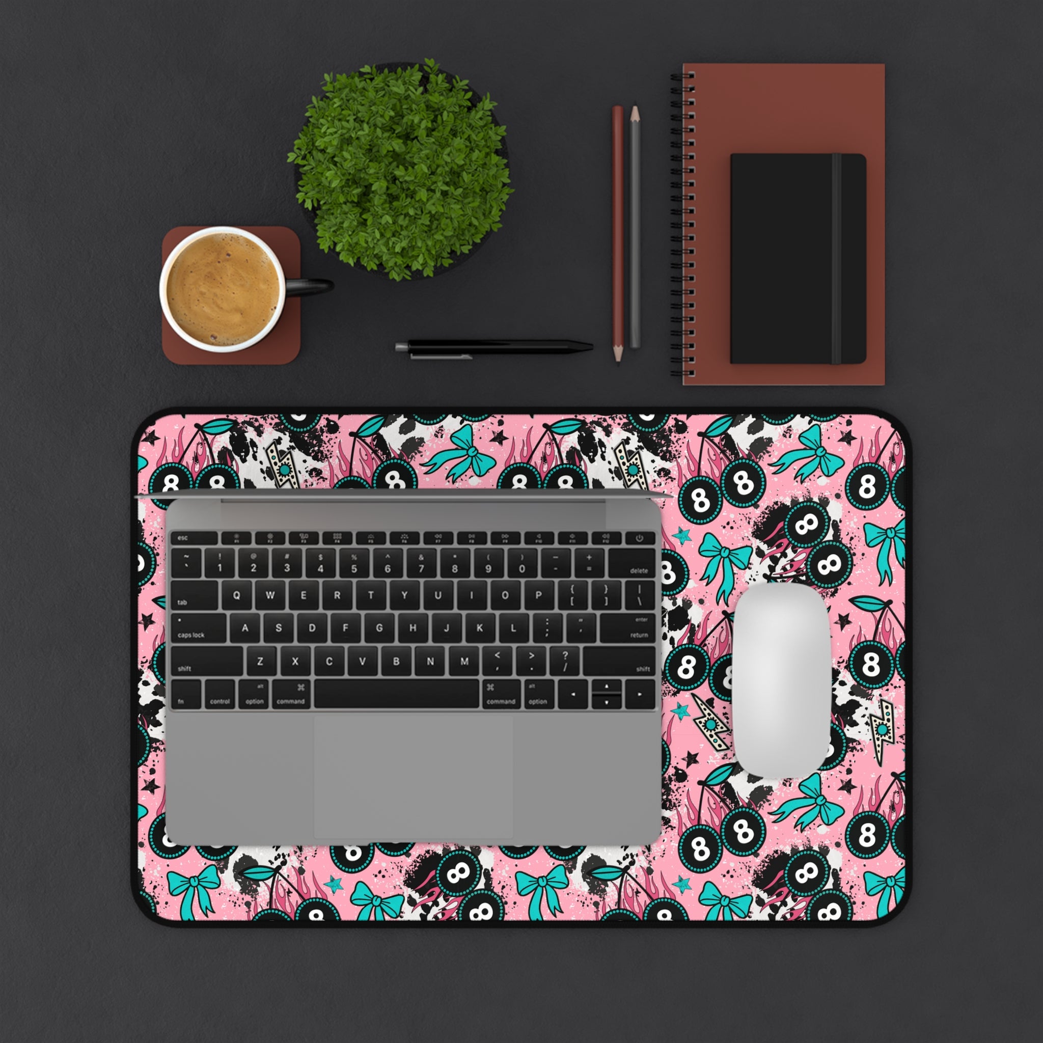 Pink 8 Ball Cherries Desk Mat