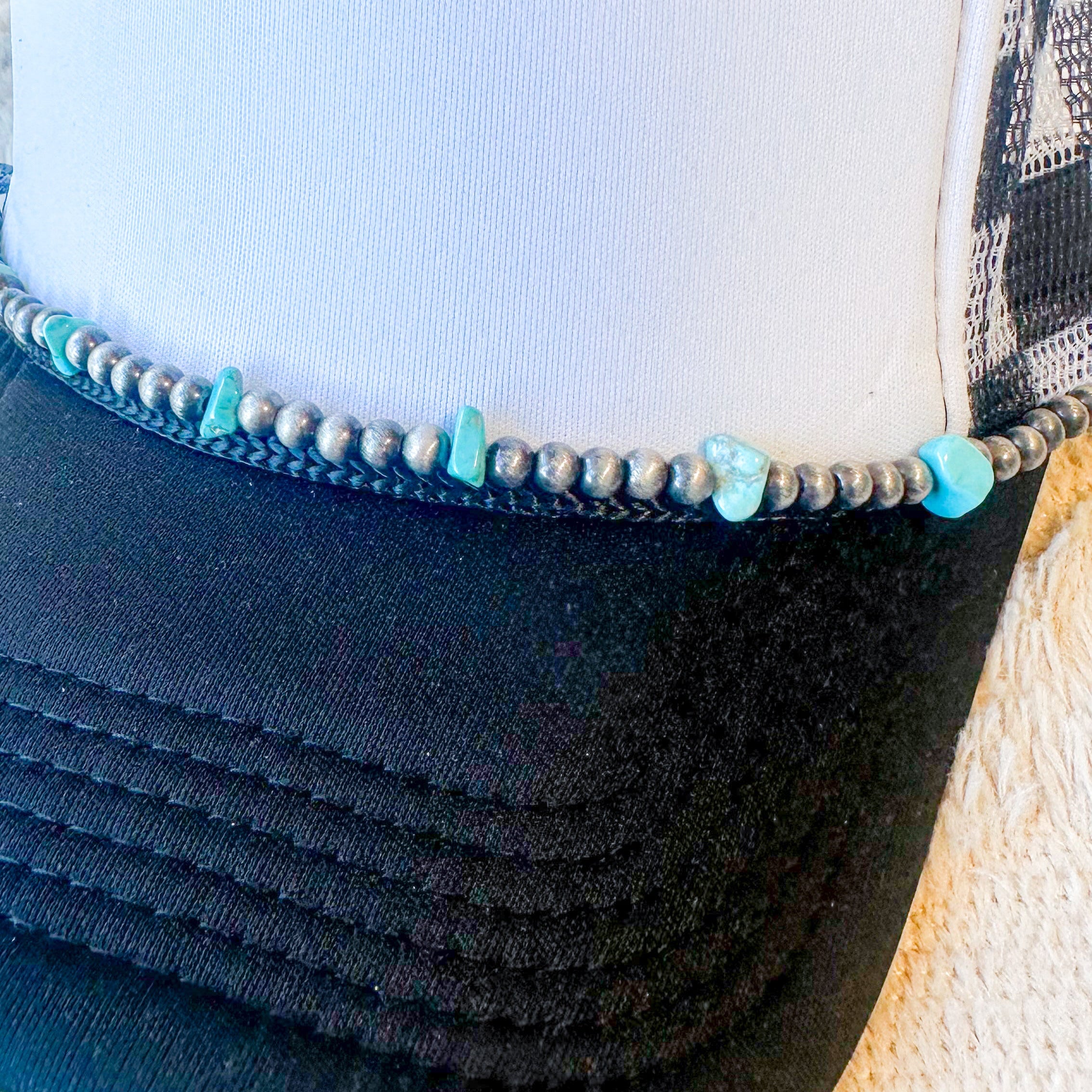 Turquoise and Western Style Silver Pearl Hat Chains