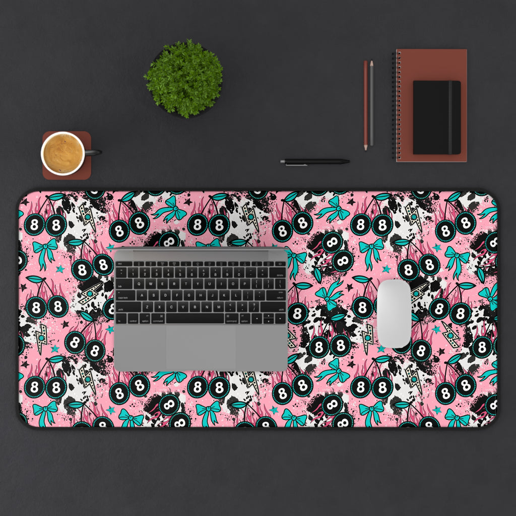 Pink 8 Ball Cherries Desk Mat