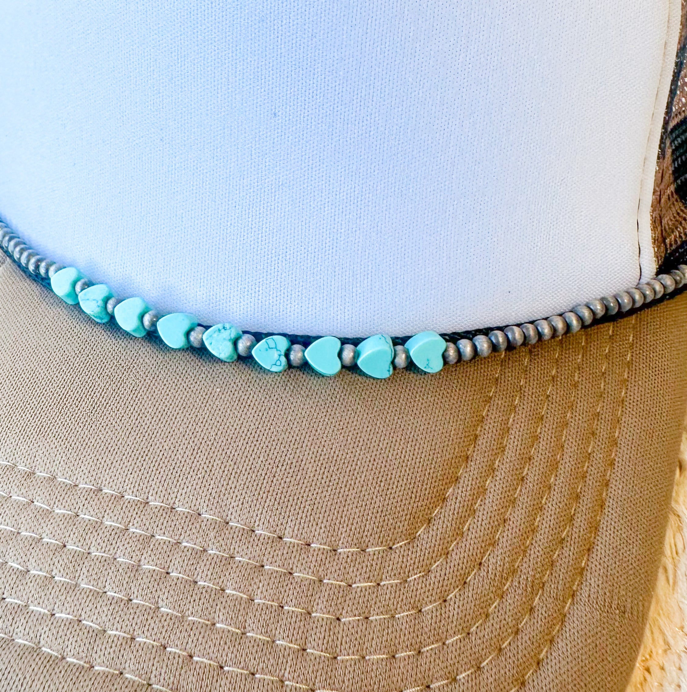 Turquoise and Western Style Silver Pearl Hat Chains