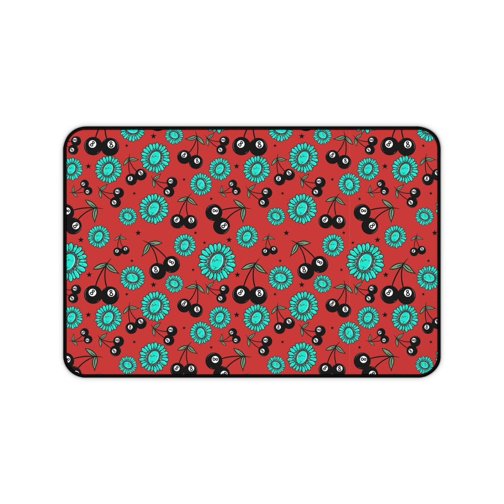 Red, Turquoise and 8 Ball Cherries Desk Mat