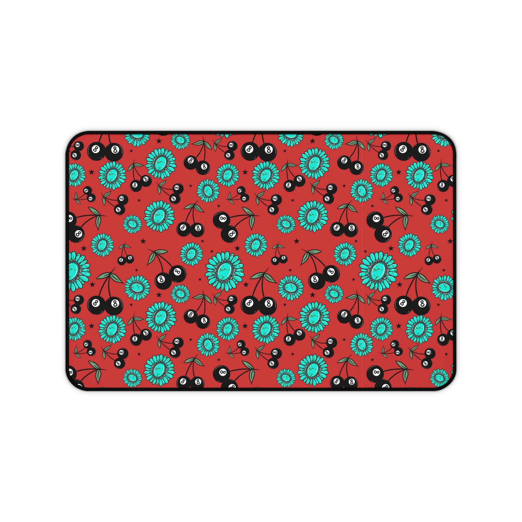 Red, Turquoise and 8 Ball Cherries Desk Mat