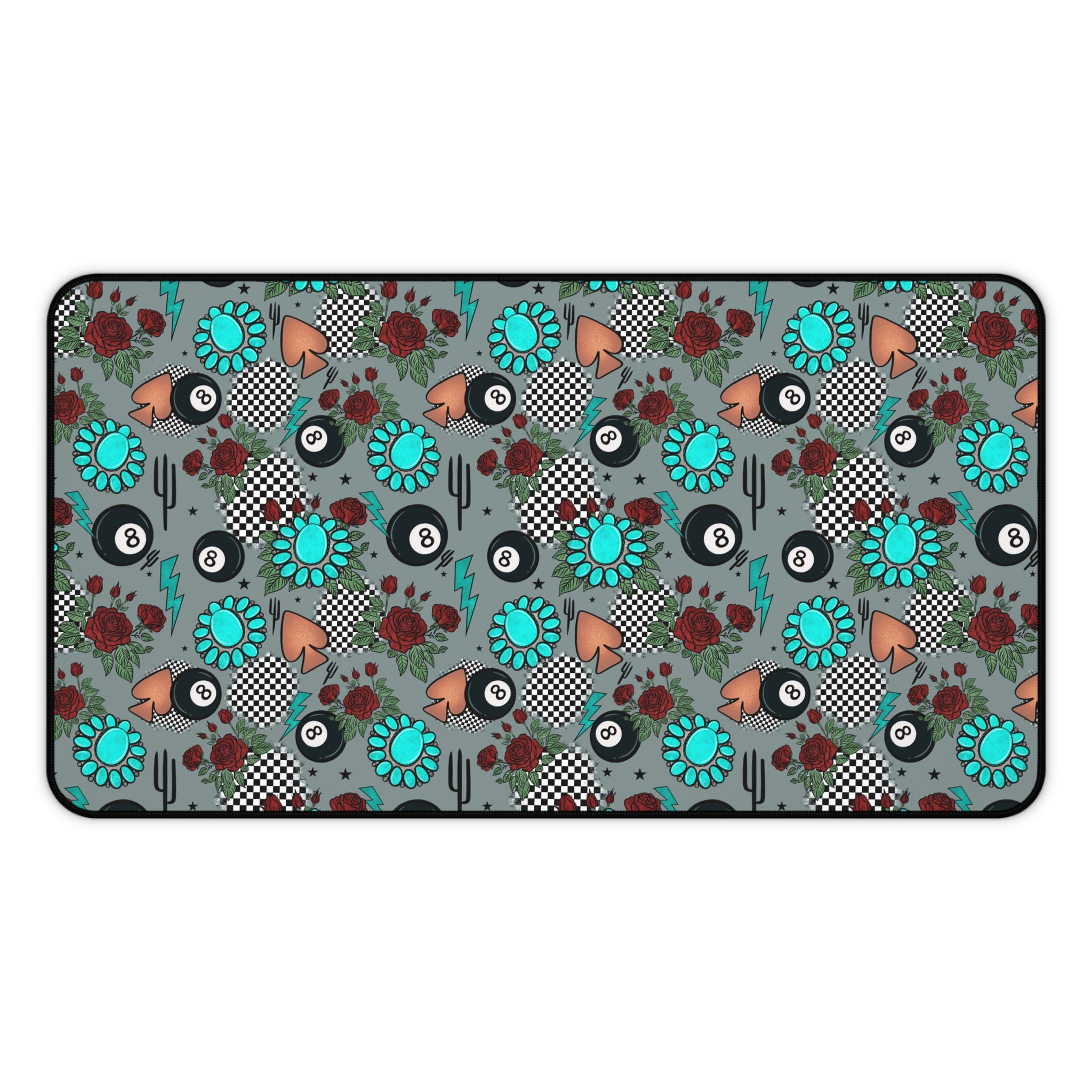 Gray, Turquoise and Checkered Desk Mat