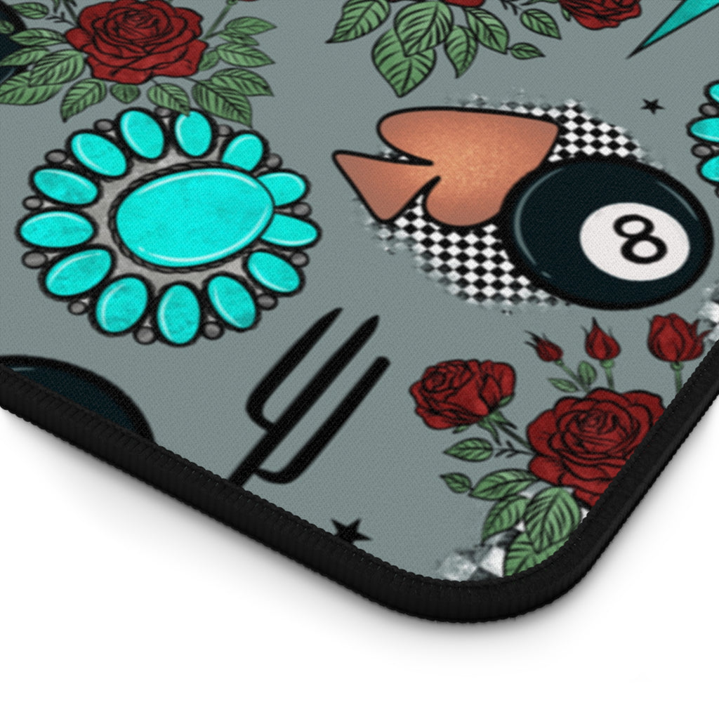 Gray, Turquoise and Checkered Desk Mat