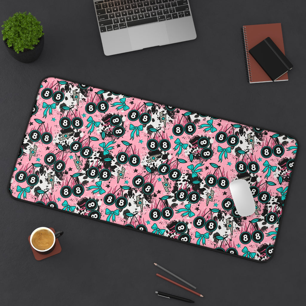 Pink 8 Ball Cherries Desk Mat