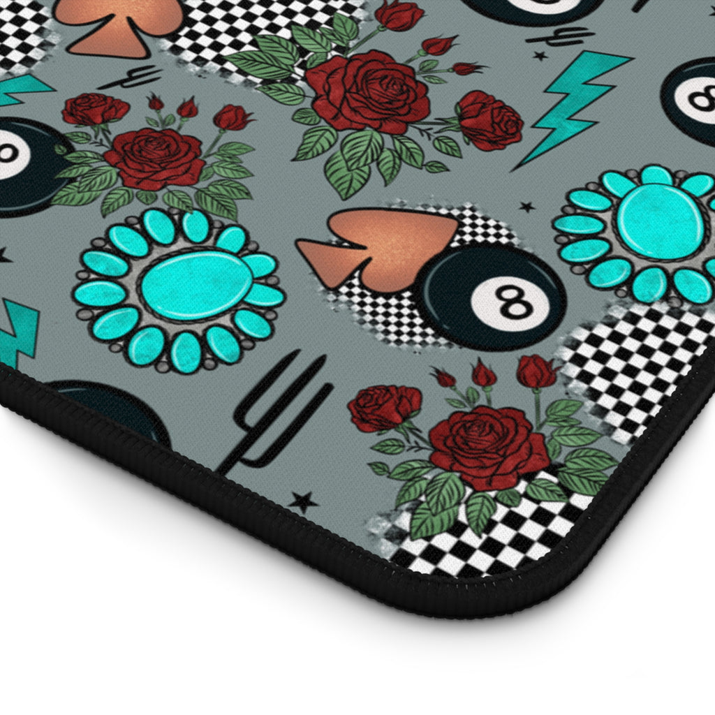 Gray, Turquoise and Checkered Desk Mat