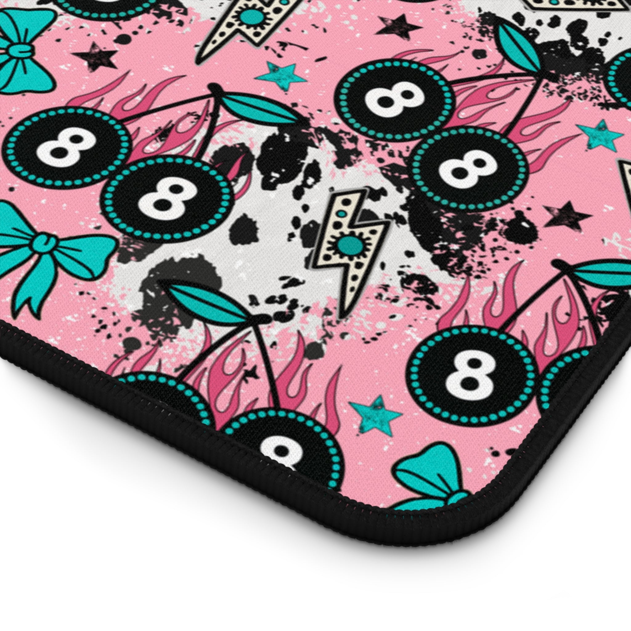 Pink 8 Ball Cherries Desk Mat
