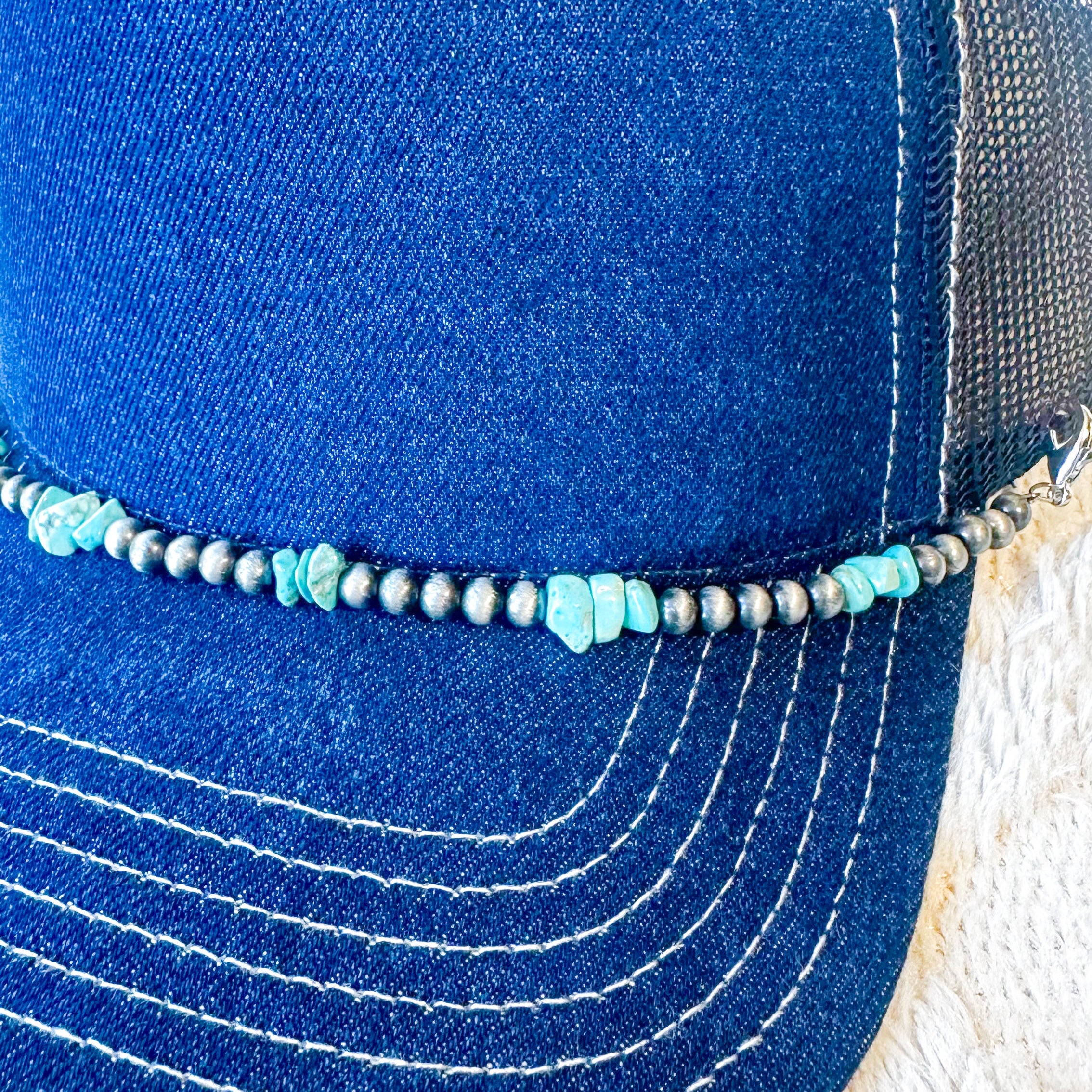 Turquoise and Western Style Silver Pearl Hat Chains