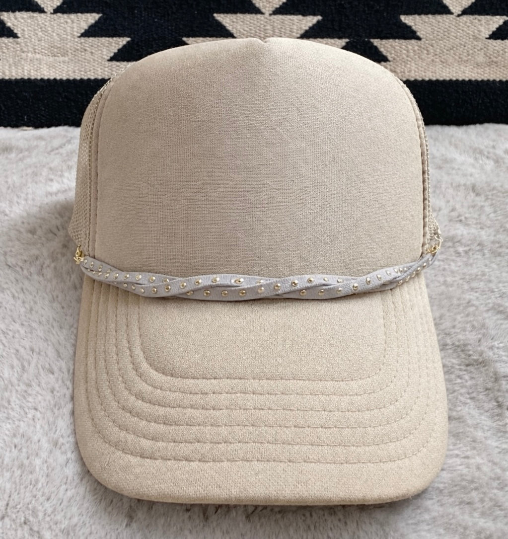 Twisted Suede Rivet Hat Chains