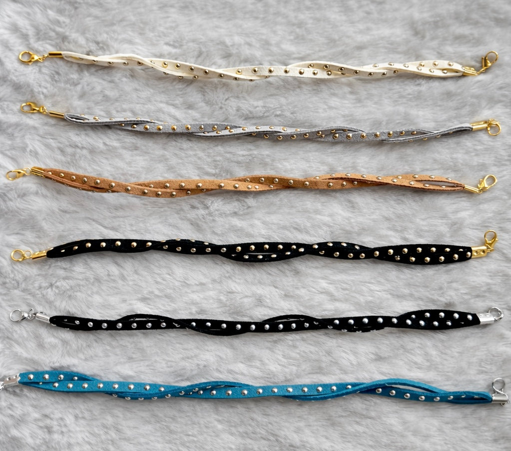 Twisted Suede Rivet Hat Chains
