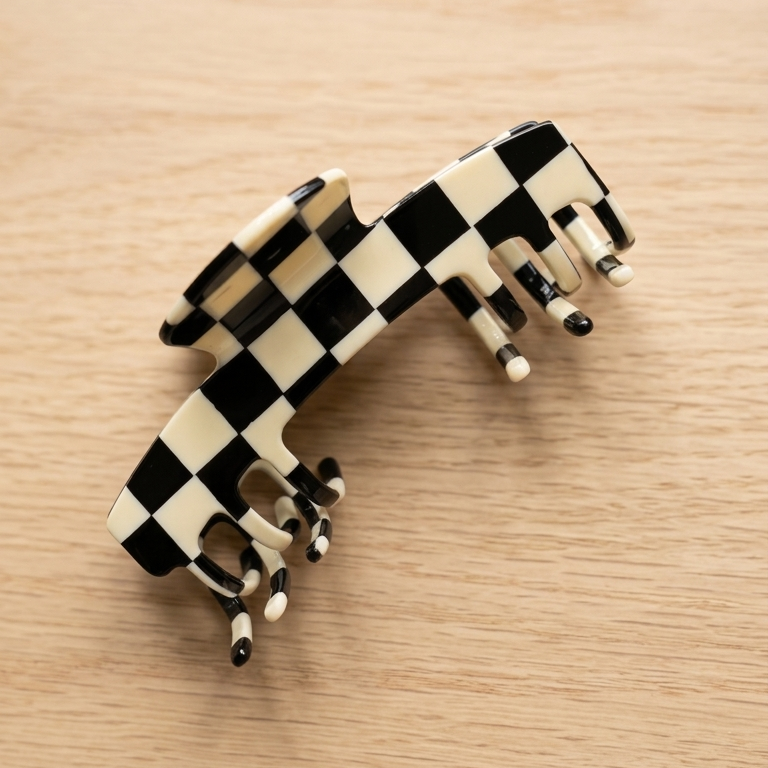 Checkered Trucker Hat Claw Clip